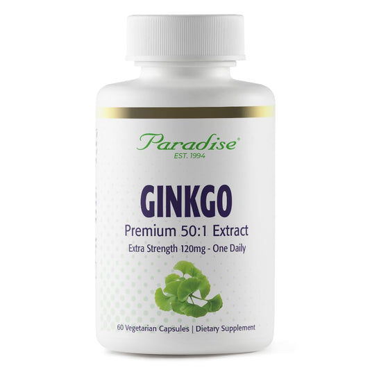 Paradise Herbs Ginkgo Biloba Extract, Super Potent, Ultra Pure, Vegan, Non GMO, Gluten Free, 60 Vegetarian Capsules