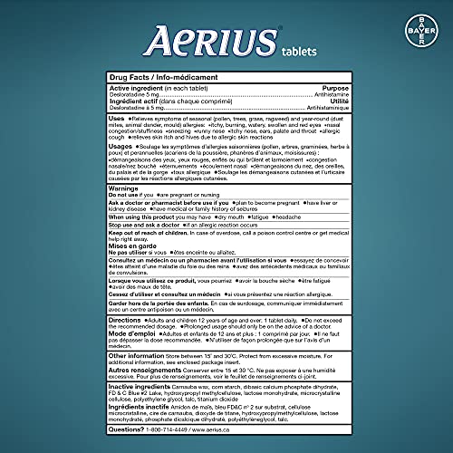 Pre-Order | Arrives in 5–10 Days – Aerius Allergy Medicine, Fast Relief, 24-Hour, Non-Drowsy, 15 Symptoms, 50 Tablets