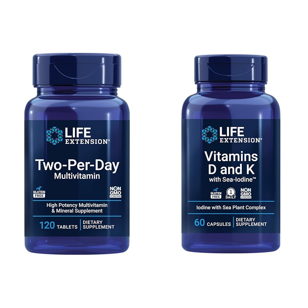 Life Extension Two-Per-Day High Potency Multi-Vitamin & Mineral Supplement - Vitamins, Minerals & Vitamins D and K with Sea-Iodine, Vitamin D3, Vitamin K1 and K2, Iodine