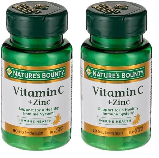 Nature's Bounty, Vitamin C + Zinc, Supports Immune Health, Vitamin Supplement, 60 mg, 60 Tablets (Pack of 2)