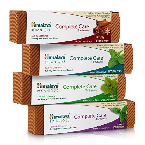 Himalaya Botanique Complete Care Toothpaste, Plaque Reducer for Brighter Teeth and Fresh Breath, Natural, Fluoride Free, SLS Free, Carrageenan Free & Gluten Free, Vegan, 150 g (5.29 oz), Variety 4 Pack