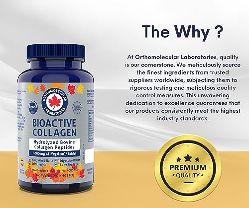 Beauty Collagen - Hydrolyzed Bovine Collagen Peptides 130 Tablets - 1,000mg of Peptan/Tablet - Orthomolecular Laboratories (Canada) - Research Based Advanced Formulas