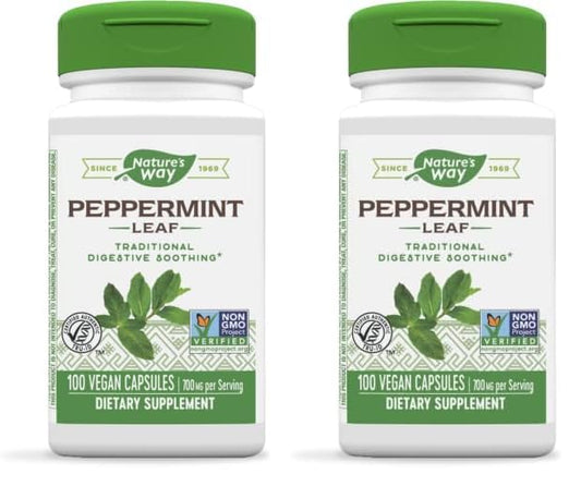 Nature's Way Premium Herbal Peppermint Leaf, Traditional Digestive Soothing and Discomfort Support*, 700mg per Serving, 100 Capsules (Pack of 2)