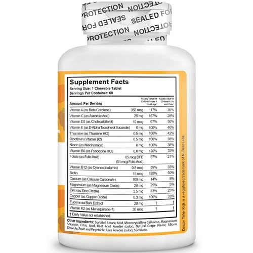 NuBest Doctor Taller Kids - Kids Multivitamins, Toddler Vitamins - Support Healthy, Immunity and Bone Strength for Ages 2 to 9 - Grape Flavor - 60 Vegan Chewable Tablets | 1 Month Supply