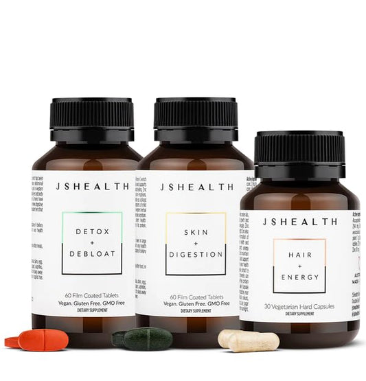 JSHealth Vitamins Signature Bundle, Hair + Energy, Detox + Debloat, and Skin + Digestion Supplements