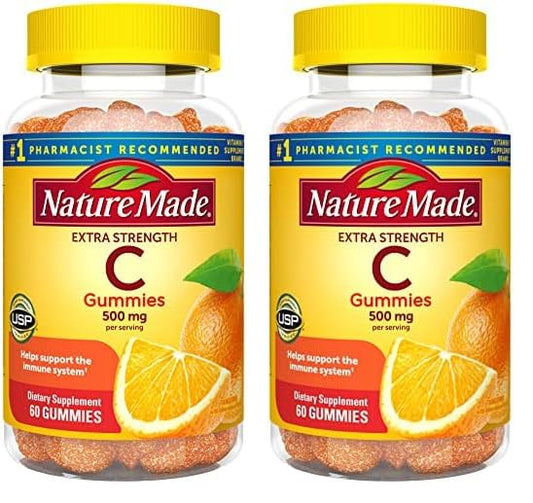 Nature Made Extra Strength Dosage Vitamin C 500 mg per Serving, Dietary Supplement for Immune Support, 60 Gummies, 30 Day Supply (Pack of 2)