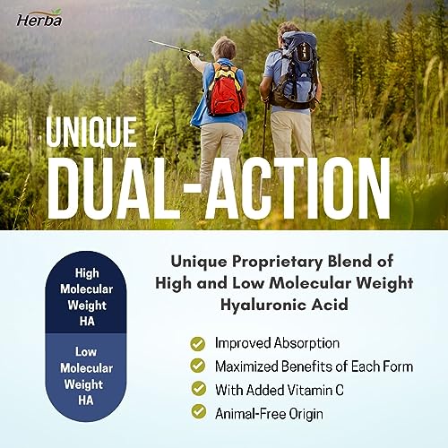 Herba Hyaluronic Acid Supplement 300mg - 100 Vegetable Capsules | Hyaluronic Acid Capsules with Vitamin C to Support Joint and Bone Health | NPN from Health Canada