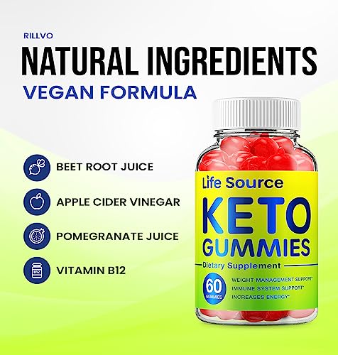 Life Source Keto ACV Gummies Keto Life Source ACV Advanced Formula Shark Plus Apple Cider Vinegar Keto Tank Gummies Dietary Supplement B12 Beet Root Juice Men Women (60 Gummies)