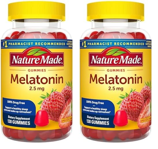 Nature Made Melatonin 2.5 mg Gummies, 100% Drug Free Sleep Aid for Adults, 130 Gummies, 130 Day Supply (Pack of 2)