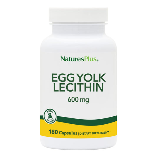 NaturesPlus Egg Yolk Lecithin - 600 mg, 180 Capsules - Soy Free, Gluten Free - 90 Servings