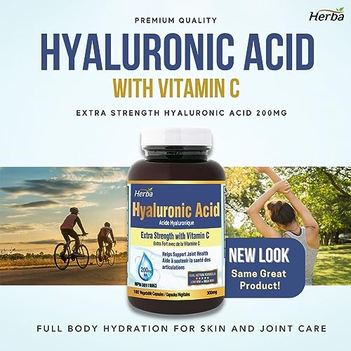 Herba Hyaluronic Acid Supplement 300mg - 100 Vegetable Capsules | Hyaluronic Acid Capsules with Vitamin C to Support Joint and Bone Health | NPN from Health Canada