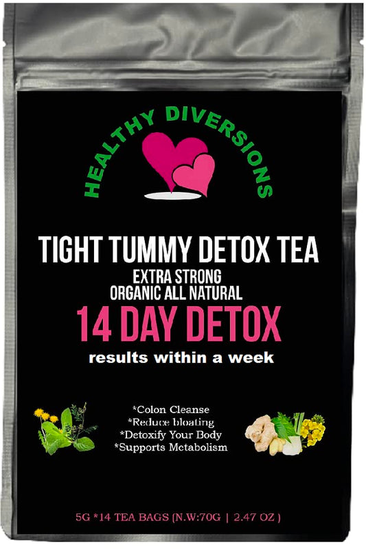 Healthy Diversions Tight Tummy Detox Tea, Extra Strength Results Within a Week Reduce Bloating Herbal Tea Bags, Wellness & Energy Support 14 Tea Bags, 2.4oz