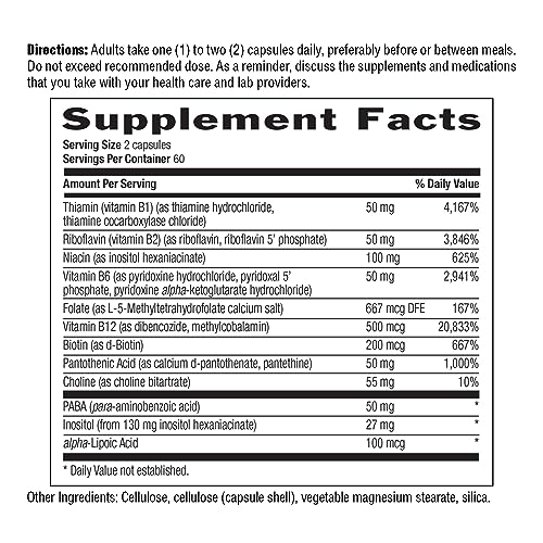Country Life Coenzyme B-Complex, 120 Capsules – Supports Energy & Metabolism, Mood & Cognitive Function – Vegan, Gluten-Free, Bioavailable B Vitamins with Choline