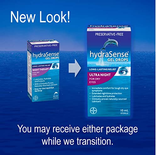 hydraSense Night Therapy Eye Drops, For Dry Eyes, Fast and Long-Lasting Relief, Preservative Free, Naturally Sourced Lubricant, 10 mL