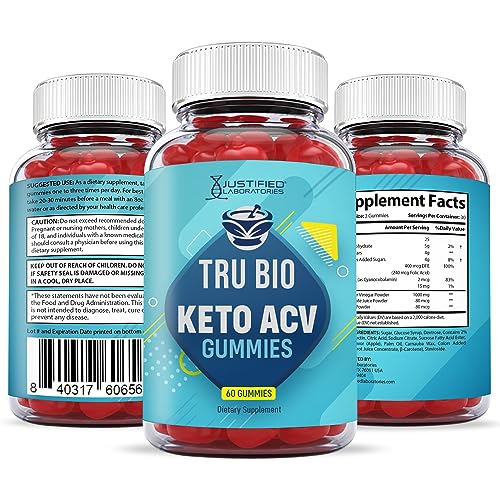 Justified Laboratories Tru Bio Keto Gummies 1000MG ACV with Pomegranate Juice Beet Root B12 60 Gummys