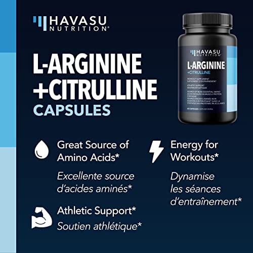 L-Arginine & L-Citrulline Supplement | Stamina, Endurance, Workout & Performance Support for Men | 500mg | L Arginine Nitric Oxide Pills Plus L Citrulline | 60 Capsules Vegan, Third-Party Tested