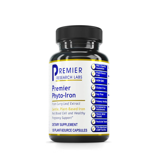 Premier Research Labs Phyto-Iron - Plant Based Iron for Men & Women for Blood Support, Curry Leaves Supplement, Iron Supplements, Non-Heme Iron, 18mg Iron Per Serving - 120 Vegetarian Capsules