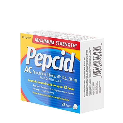Pepcid Acid Controller, Maximum Strength Tablets, Acid Reducer for Heartburn, Acid Reflux and Upset Stomach Relief, 25 Tablets