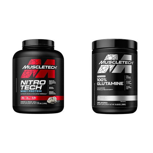 Muscletech Whey Protein Powder Nitro-Tech Whey Protein Isolate & Glutamine Powder 100% Pure L Glutamine Powder | Post Workout Recovery Drink | L-Glutamine Powder