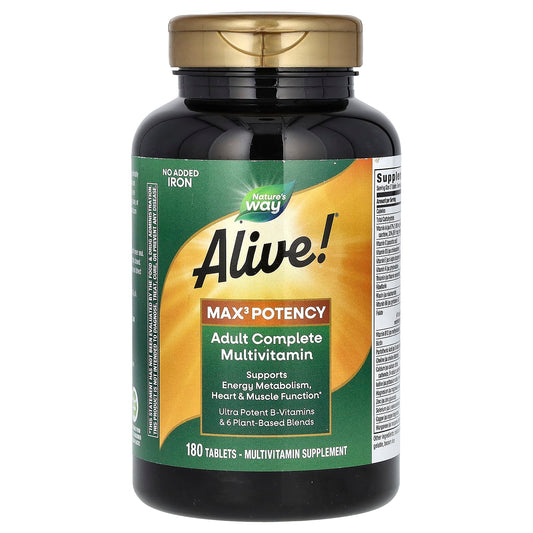 Nature's Way
Alive! Max3 Potency, Adult Complete Multivitamin, No Added Iron, 180 Tablets