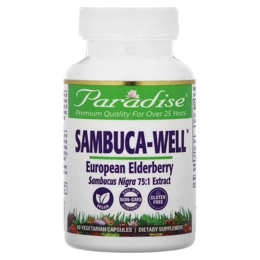 Pre-Order | Arrives in 5–10 Days – Paradise Herbs
Sambuca-Well, European Elderberry, 250 mg, 60 Vegetarian Capsules