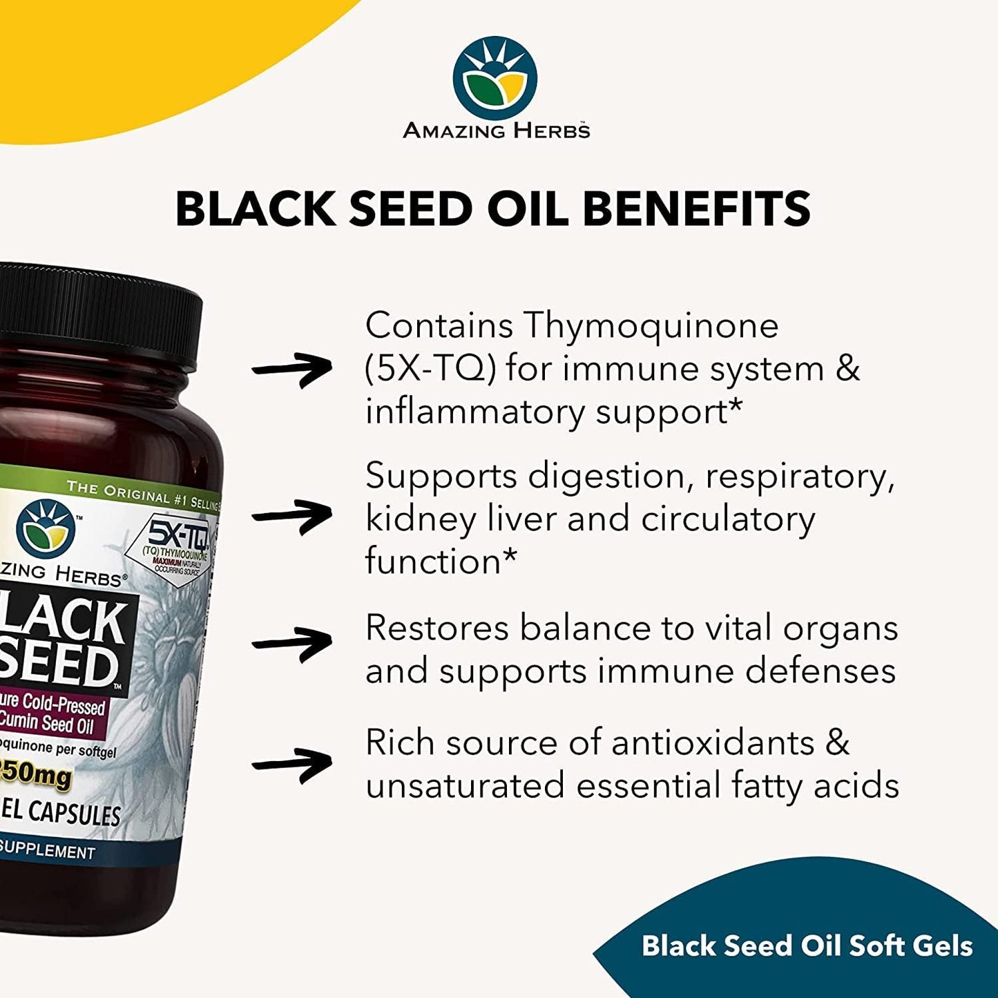 AMAZING HERBS BLACK SEED 1250MG, 60 SOFTGEL CAPSULES