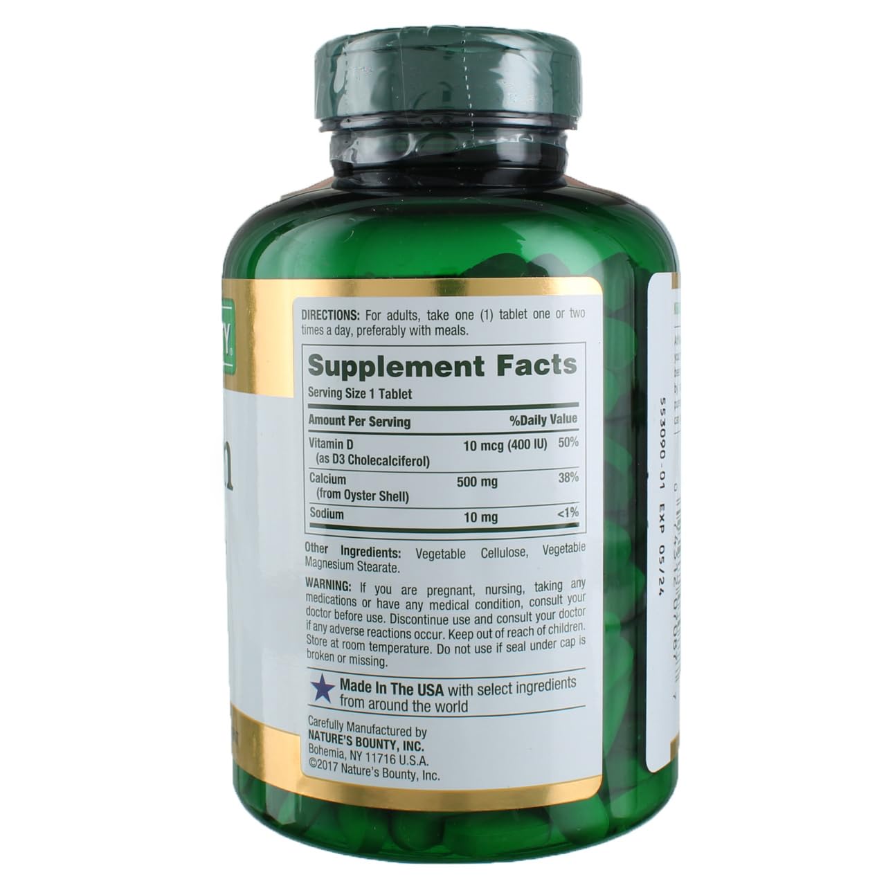 Nature's Bounty Calcium Plus 400 IU Vitamin D3, Immune Support & Bone Health, 300 Tablets