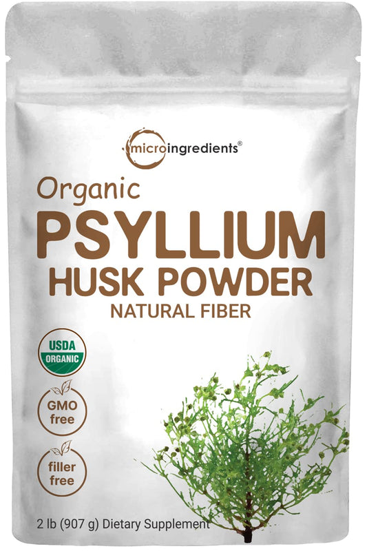 Pre-Order | Arrives in 5–10 Days – Organic Psyllium Husk Powder, 2 Pounds (32Oz) - Unflavored - Soluble Fiber Supplement for Baking, Smoothie and Beverage, India Origin, Keto Diet, Gluten Free, No GMOs, and Vegan Friendly