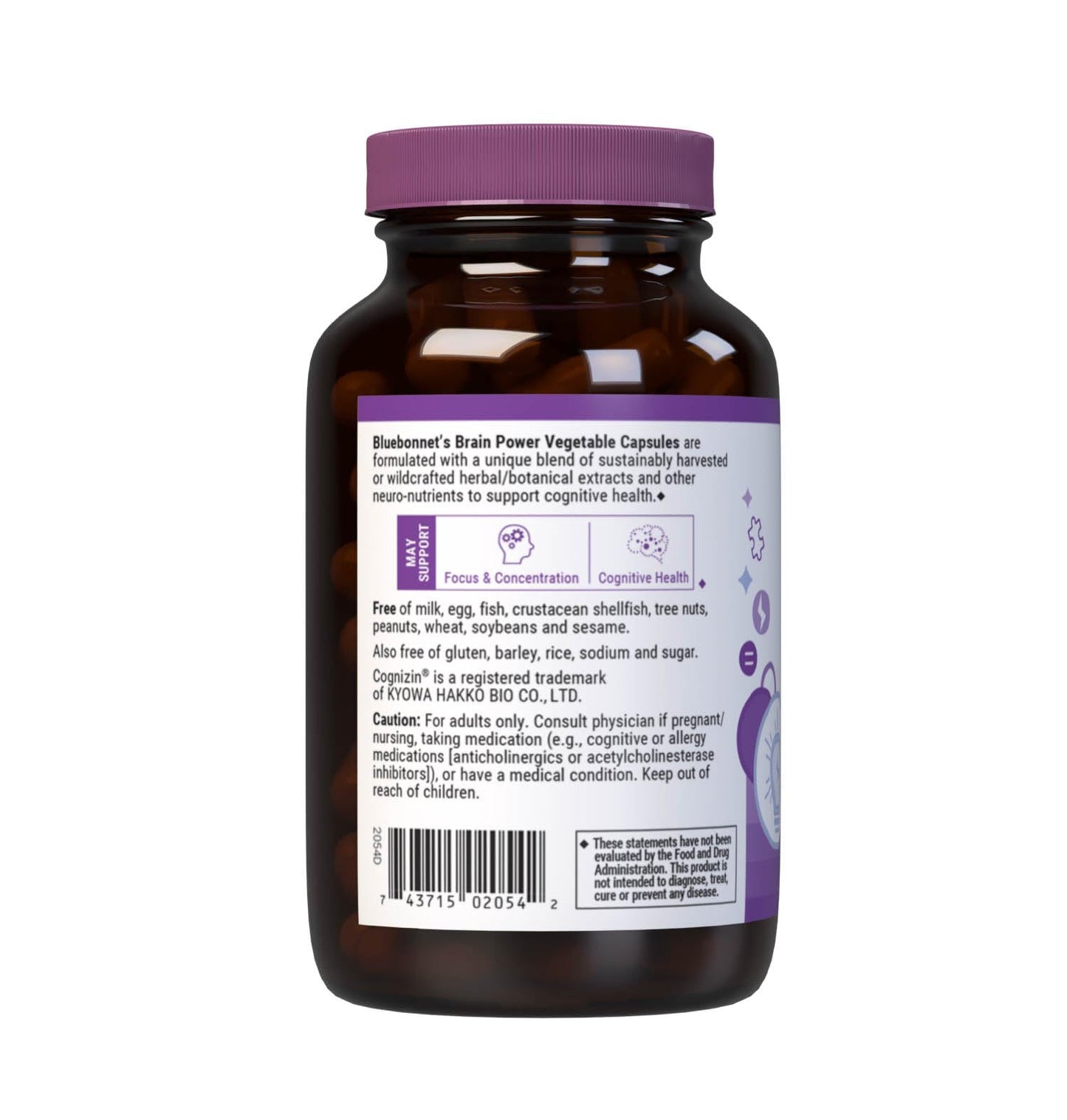 Pre-Order | Arrives in 5–10 Days – Bluebonnet Nutrition BrainPower – Whole Food-Based Nootropic Blend - for Brain Health*- Non-GMO, Vegan - Free of Gluten, Dairy, Soy & Stimulants - 60 Vegetable Capsules, 30 Servings