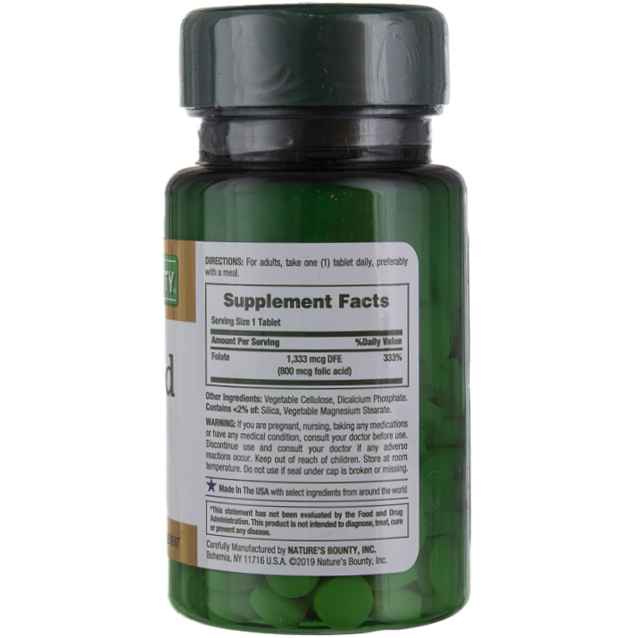 Nature's Bounty Folic Acid 800 mcg Tablets Maximum Strength 250 ea