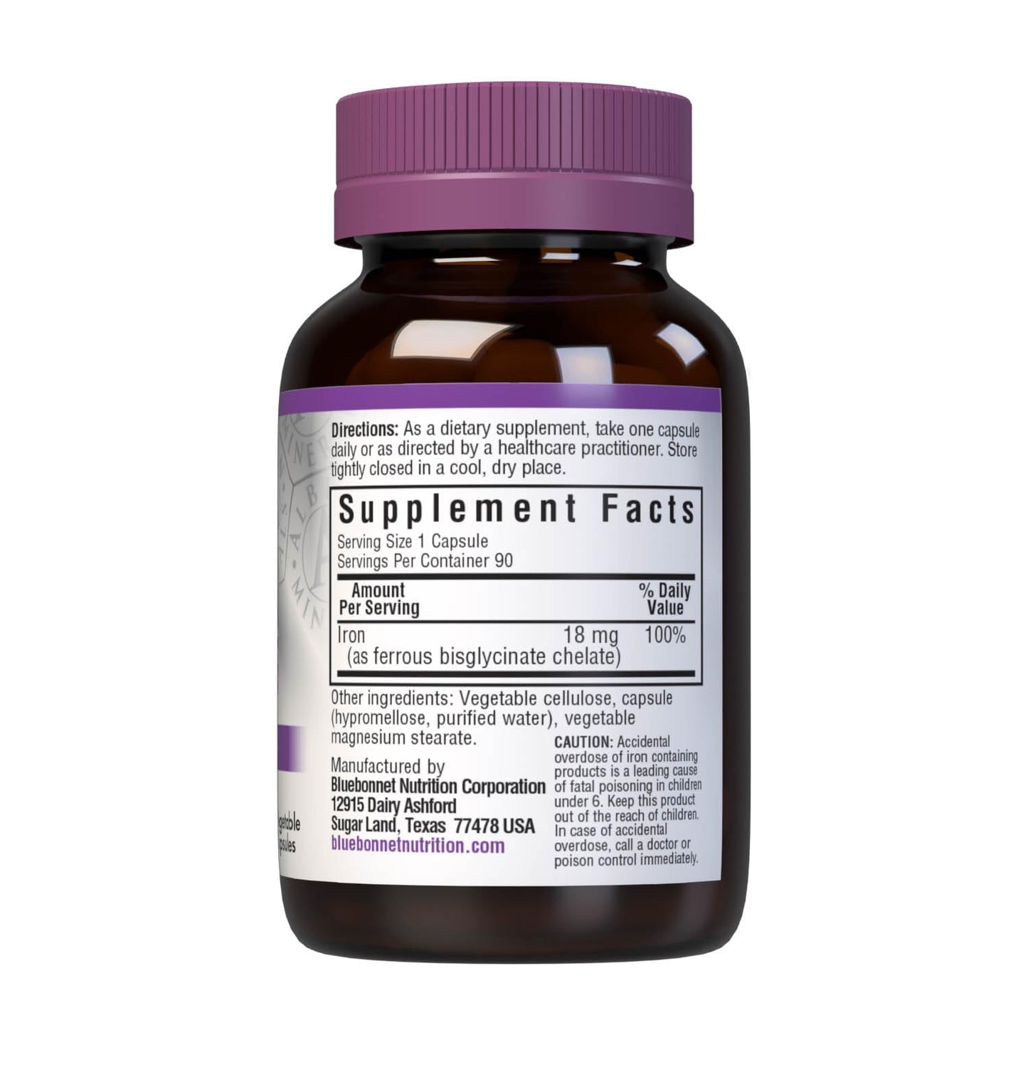 Pre-Order | Arrives in 5–10 Days – Bluebonnet Nutrition Chelated Iron 18 mg - non-constipating Iron - Soy-Free, Gluten-Free, Non-GMO, Kosher Certified, Dairy-Free, Vegan - 90 Vegetable Capsules, 90 Servings