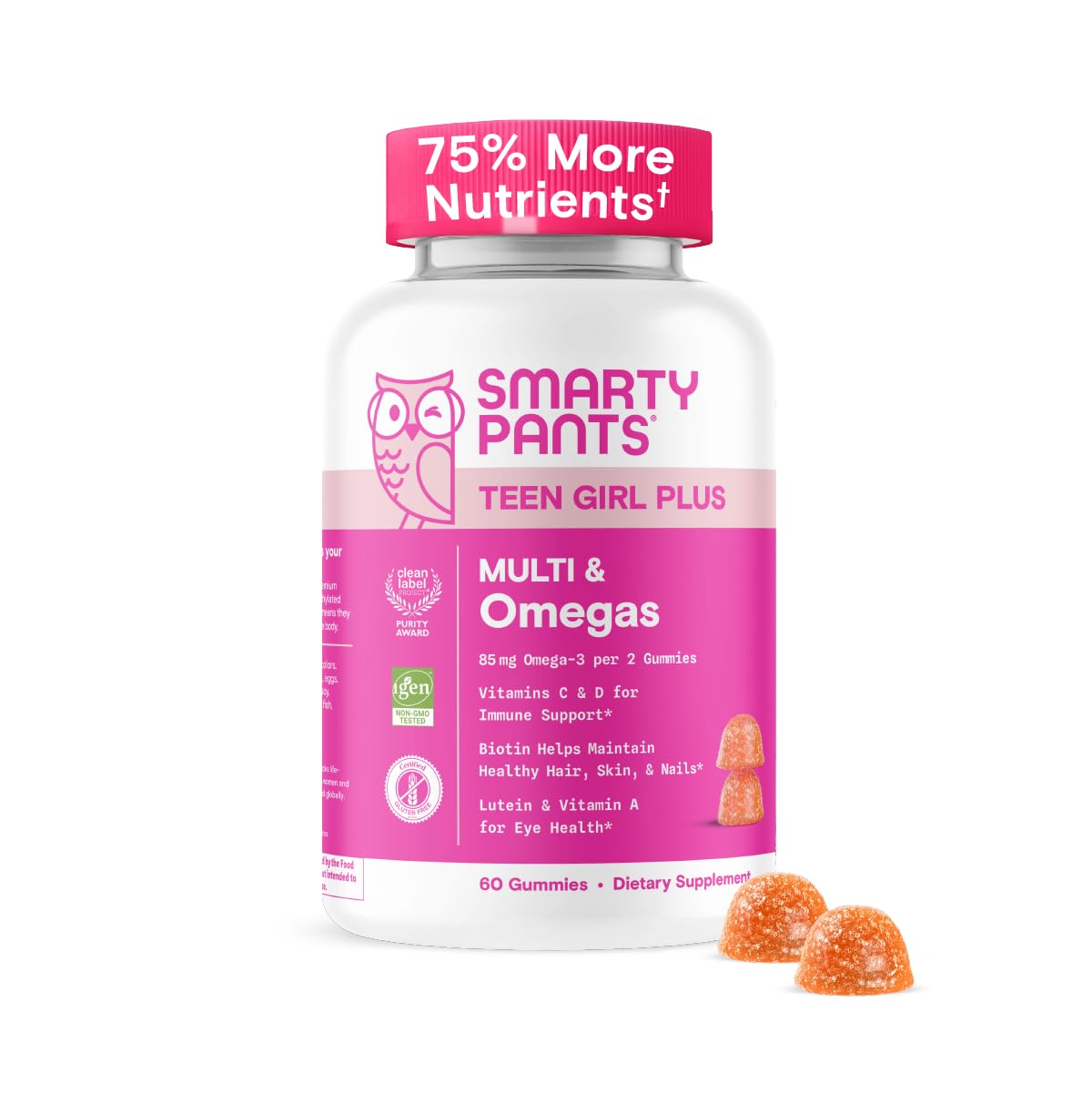 Pre-Order | Arrives in 5–10 Days – SmartyPants Teen Girl Multivitamin Gummies - Improved Formula: Omega 3 (DHA/EPA), Vitamin C, D3, B12, Vitamin A, K & Zinc, Biotin to Support Hair, Skin & Nails, Gluten Free, 60 Count (30 Day Supply)