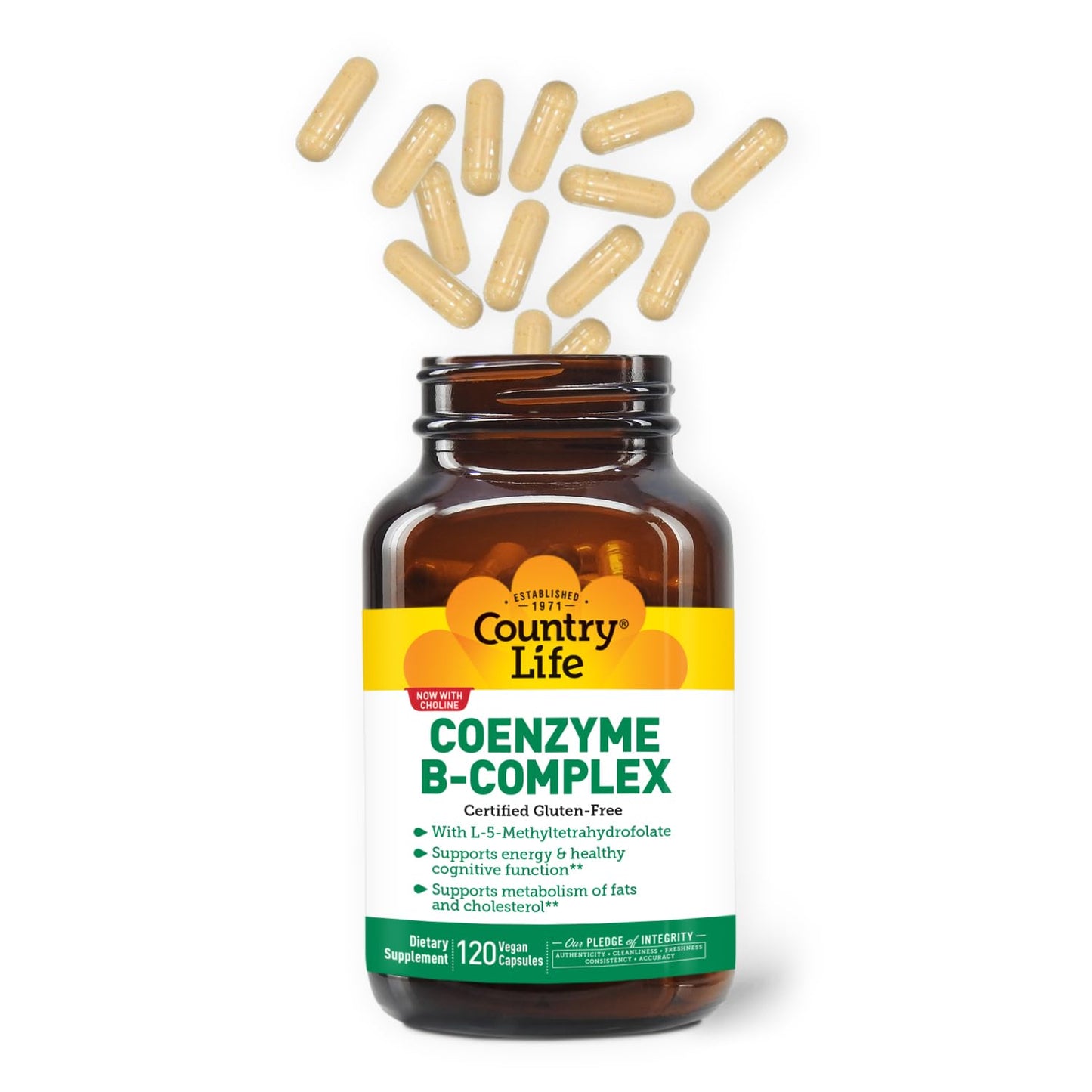 Country Life Coenzyme B-Complex, 120 Capsules – Supports Energy & Metabolism, Mood & Cognitive Function – Vegan, Gluten-Free, Bioavailable B Vitamins with Choline
