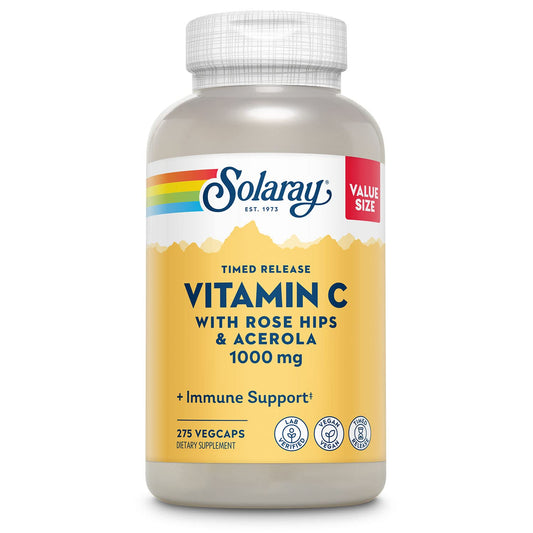 Pre-Order | Arrives in 5–10 Days – SOLARAY Vitamin C 1000mg Timed Release Capsules with Rose HIPS & Acerola Bioflavonoids, Two-Stage for High Absorption & All Day Immune Function Support, 60 Day Guarantee, 275 Servings, 275 VegCaps