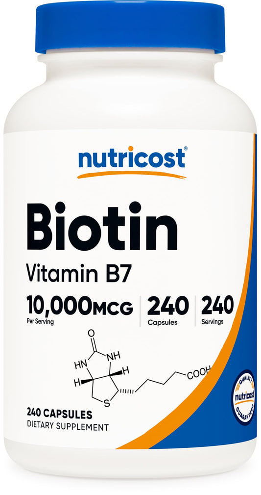 Nutricost Biotin (Vitamin B7) 10,000mcg (10mg) Vitamin Supplement, 240 Capsules - Vegetarian, Gluten Free, Quick Release, Non-GMO
