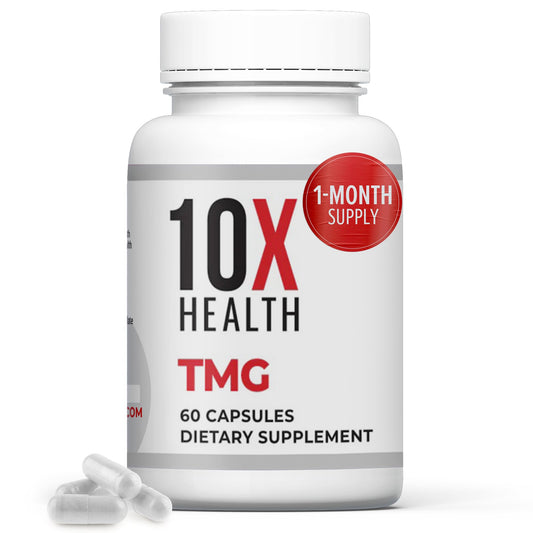 10X Health TMG Supplements - Trimethylglycine Supplement for Liver Support, Heart Wellness, Energy, Homocysteine Levels - TMG Capsules with Betaine Anhydrous - Non-GMO & Gluten-Free - 60 Capsules