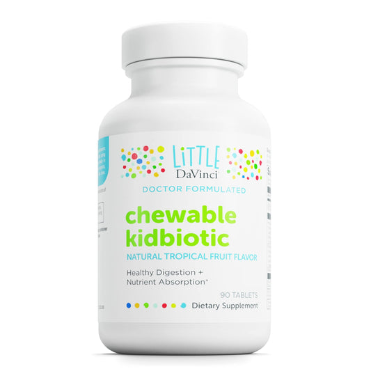 Pre-Order | Arrives in 5–10 Days – DAVINCI Labs Chewable Kidbiotic - Kids Probiotics to Support Digestion, a Healthy Gut, Brain Health and Immunity - with Probiotics, Amylase, and More - Tropical Fruit Flavor - 90 Chewable Tablets