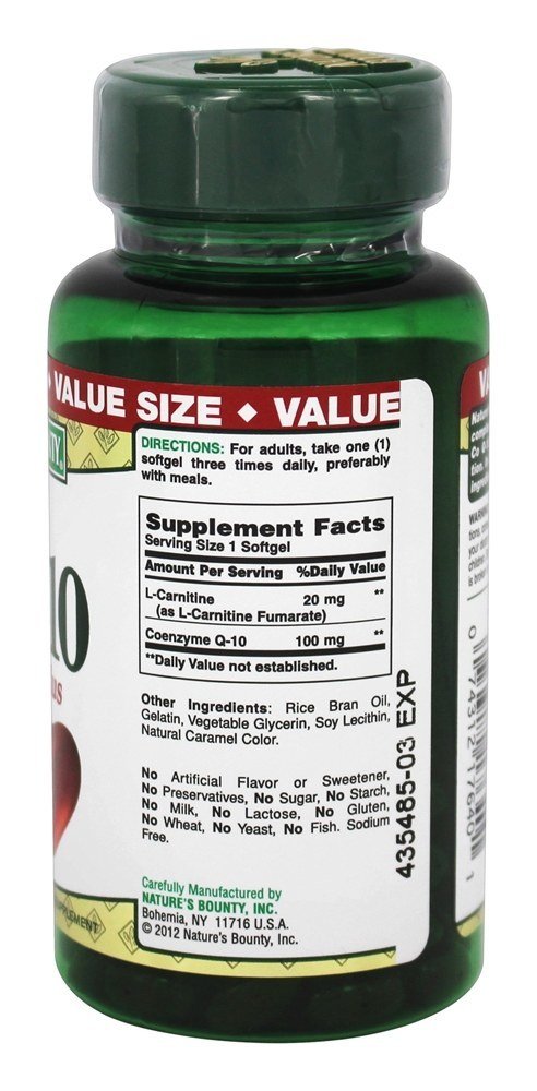 Nature's Bounty CoQ10, Supports Heart Health, 100mg Plus L-Carnitine, 60 Softgels