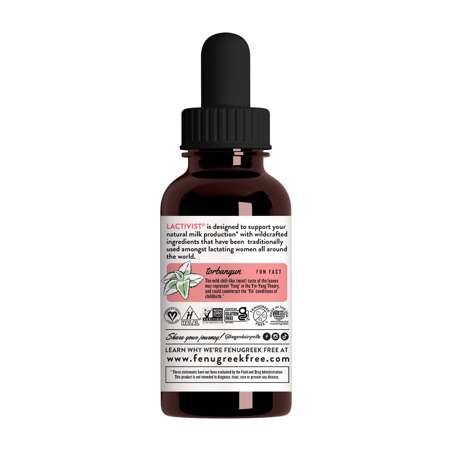 Legendairy Milk Lactivist Drops, Breastfeeding Supplement to Increase Breast Milk Supply, Organic Torbangun for Lactation, Made in USA, Alcohol Free, 2 Fl Oz