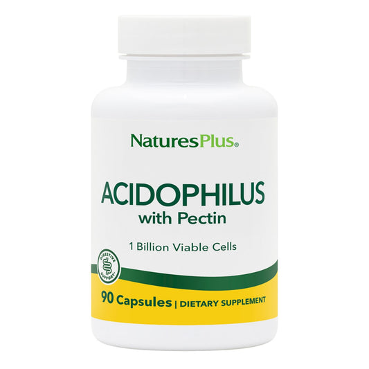 Natures Plus Acidophilus with Pectin - 90 Capsules - Probiotic Supplement with 1 Billion Viable Cells & Pectin - Vegan, Gluten Free - 90 Servings