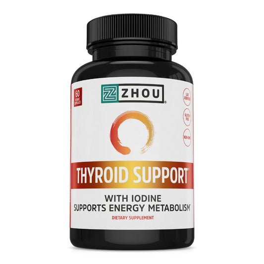 Zhou Thyroid Support - Thyroid Supplement for Women & Men with Zinc, Iodine, & Selenium, Metabolic Health Thyroid Complex with Ashwagandha, Kelp - 60 Veggie Capsules (Pack of 1)