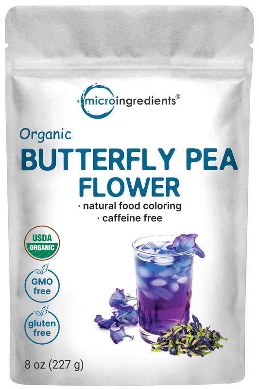 Organic Butterfly Pea Flower Tea, 8oz (680+ cups) | Loose Leaf Herbal Tea | Dried Butterfly Pea Flower | Natural Blue & Purple Food Coloring | Rich Source of Antioxidants | Caffeine Free, Non-GMO