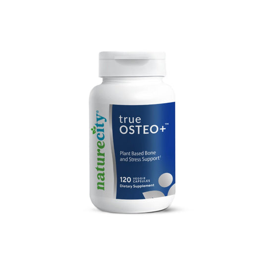 NatureCity True-Osteo Bone Support Supplement – Plant-Based Formula with AlgaeCal Calcium, Magnesium, Vitamin D3, K2 & Silicon | Gentle on Stomach (120 Veggie Capsules)