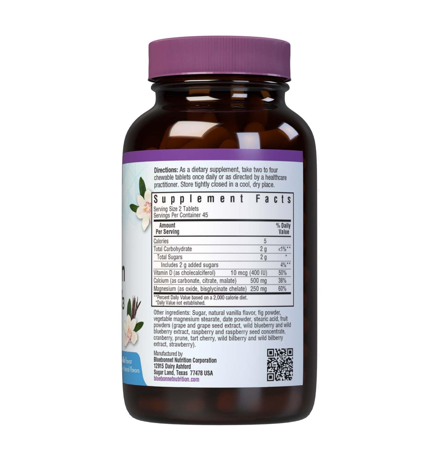 Pre-Order | Arrives in 5–10 Days – Bluebonnet Nutrition Calcium Magnesium Plus Vitamin D3 Earthsweet, Bone Health & Muscle Relaxation, Soy-Free, Gluten-Free, Kosher Certified, Dairy-Free, 90 Vanilla Flavored Chewable Tablets