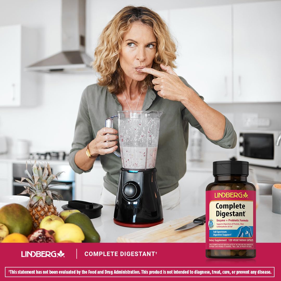 Lindberg Complete Digestant Multi-Enzyme Formula with Pancreatin and Betain Hydrochloride, 120 Capsules