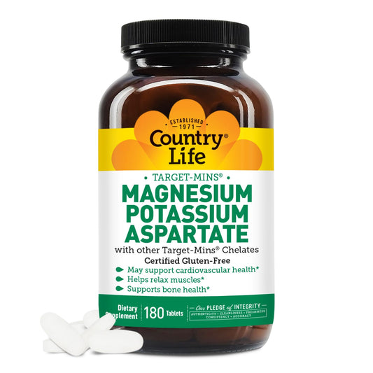 Pre-Order | Arrives in 5–10 Days – Country Life Magnesium and Potassium Supplement for Heart Health, Cardiovascular Support, Immune System and Bone Health, Gluten-Free