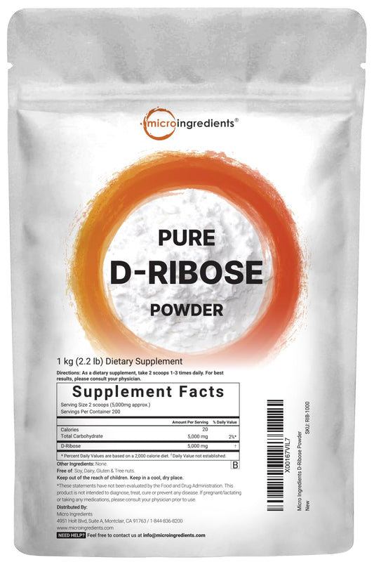 Pre-Order | Arrives in 5–10 Days – Pure D Ribose Powder, 1 KG (2.2 Pound & 200 Servings) - Hair Support Supplement, Natural Simple Sugar, Dissolves Clear, Pharmaceutical Grade - Filler Free, No GMOs, No Gluten & Water Soluble