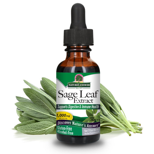 Nature's Answer Alcohol Free Sage Leaf Supplement 1 Fluid Ounce Gluten Free | Digestive Support | Promotes Mental Function | Benefits Gut Health