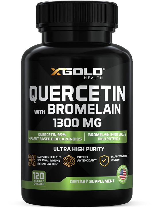Quercetin + Bromelain 1,300mg – Quercetin: 95% - Highly Purified and Highly Bioavailable Plus Bromelain 2,400 GDU/g - Made in USA | 120 Caps
