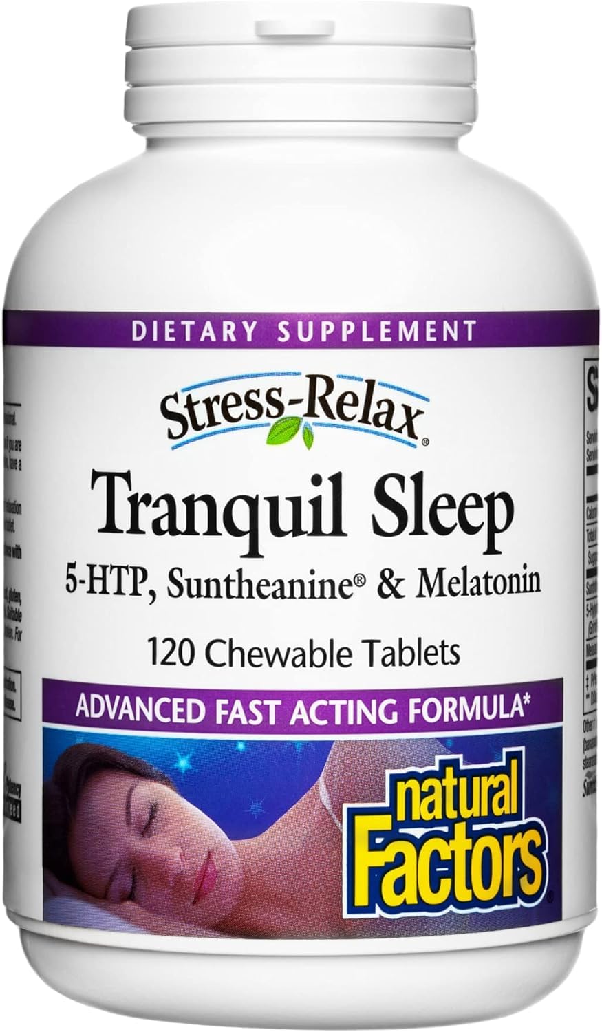 Natural Factors, Stress-Relax Tranquil Sleep Chewable, Supports the Full Sleep Cycle, 120 Count (Pack of 1)
